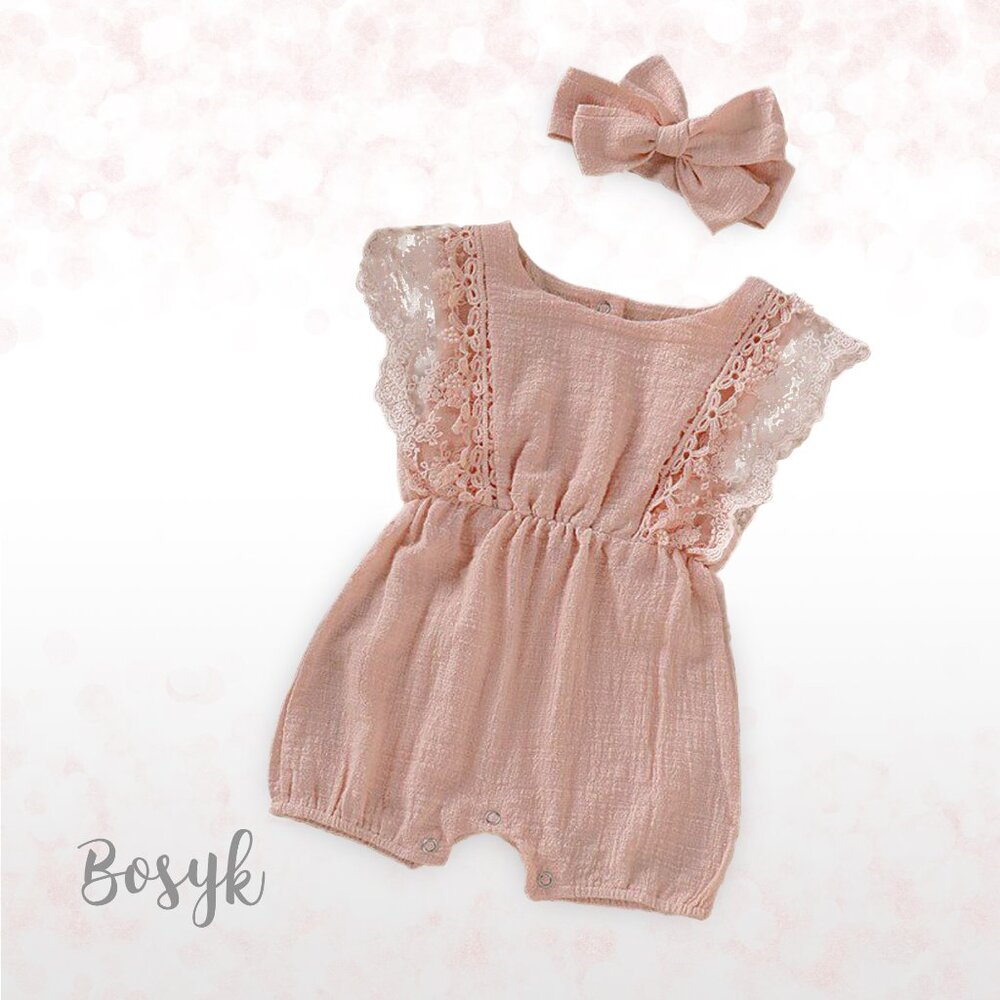 NEW - Sleeveless Muslin Lace Romper Bodysuit Baby Girl - Ruffle Romper Bodysuit